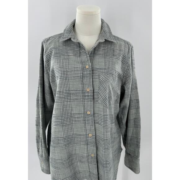 J Crew Womens Flannel Shirt Gray Green Glen Plaid Long Sleeve Top 8 Medium - Picture 4 of 11